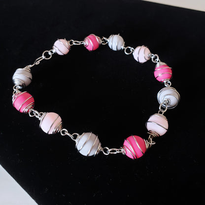 Spiral Wire Wrapped Caged Bead Bracelet