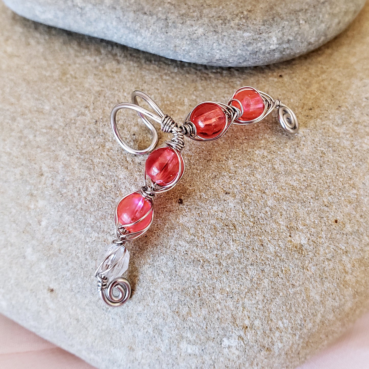 Red Beaded Ear Climber