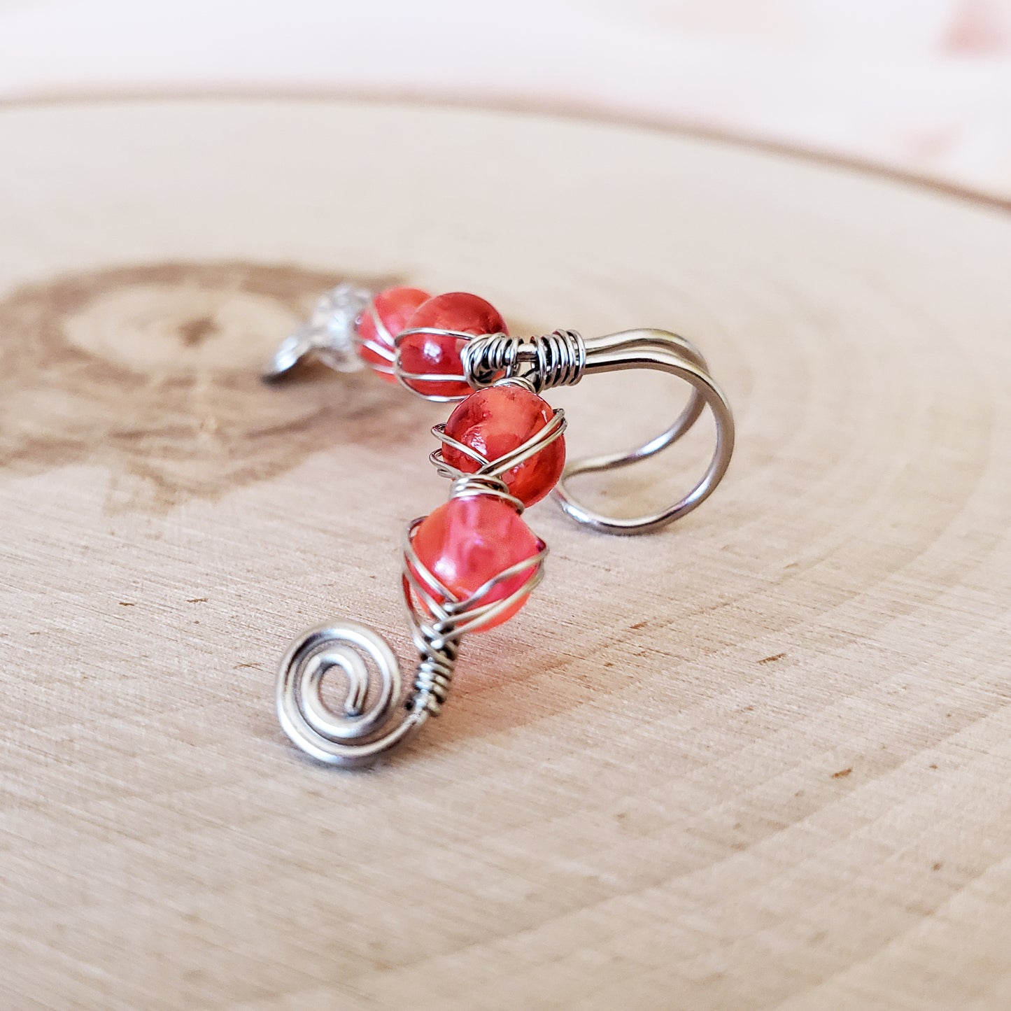 Red Beaded Ear Climber