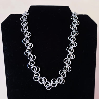 parrot safe jewelry, food grade stainless steel chain, handmade in the 'Forget Me Knot" chainmaille weave